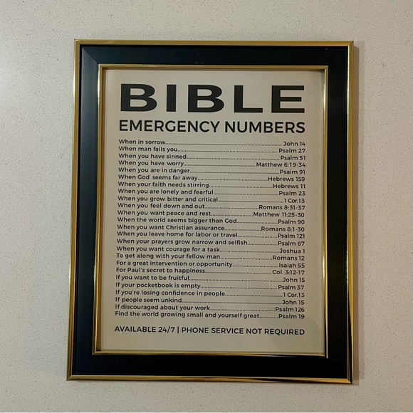 Framed Emergency Numbers - Christian Wall Decor Poster, This Bible Inspirational - Picture 1 of 7
